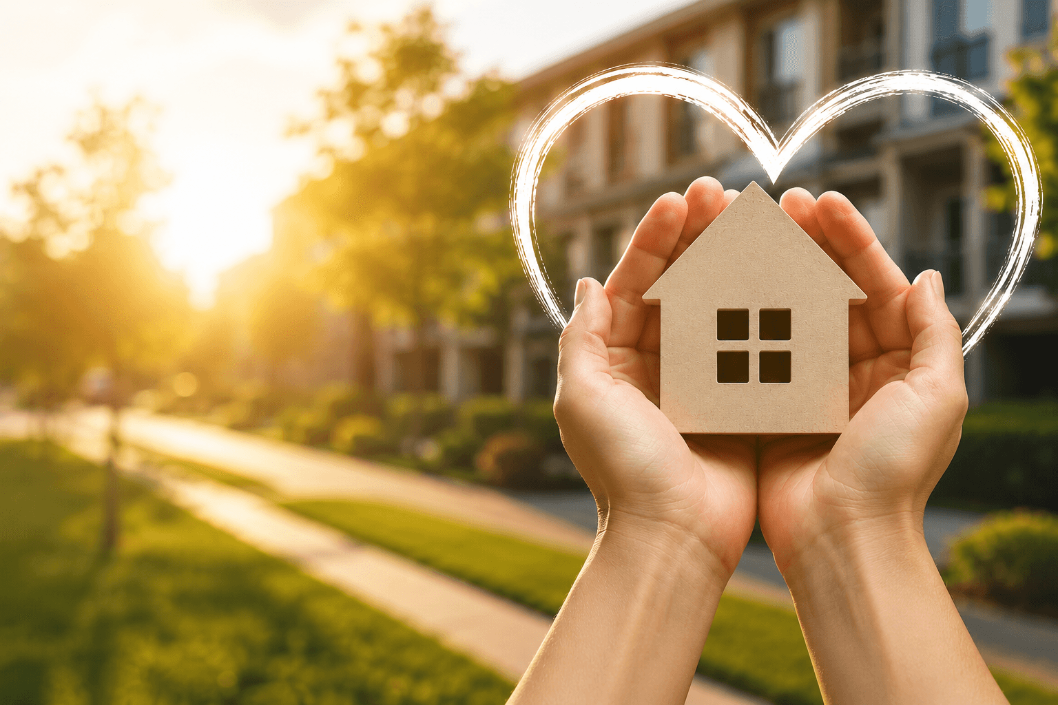 Hands holding a home with care — affordable housing for all