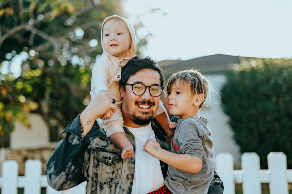 A family embracing at home in Chestermere